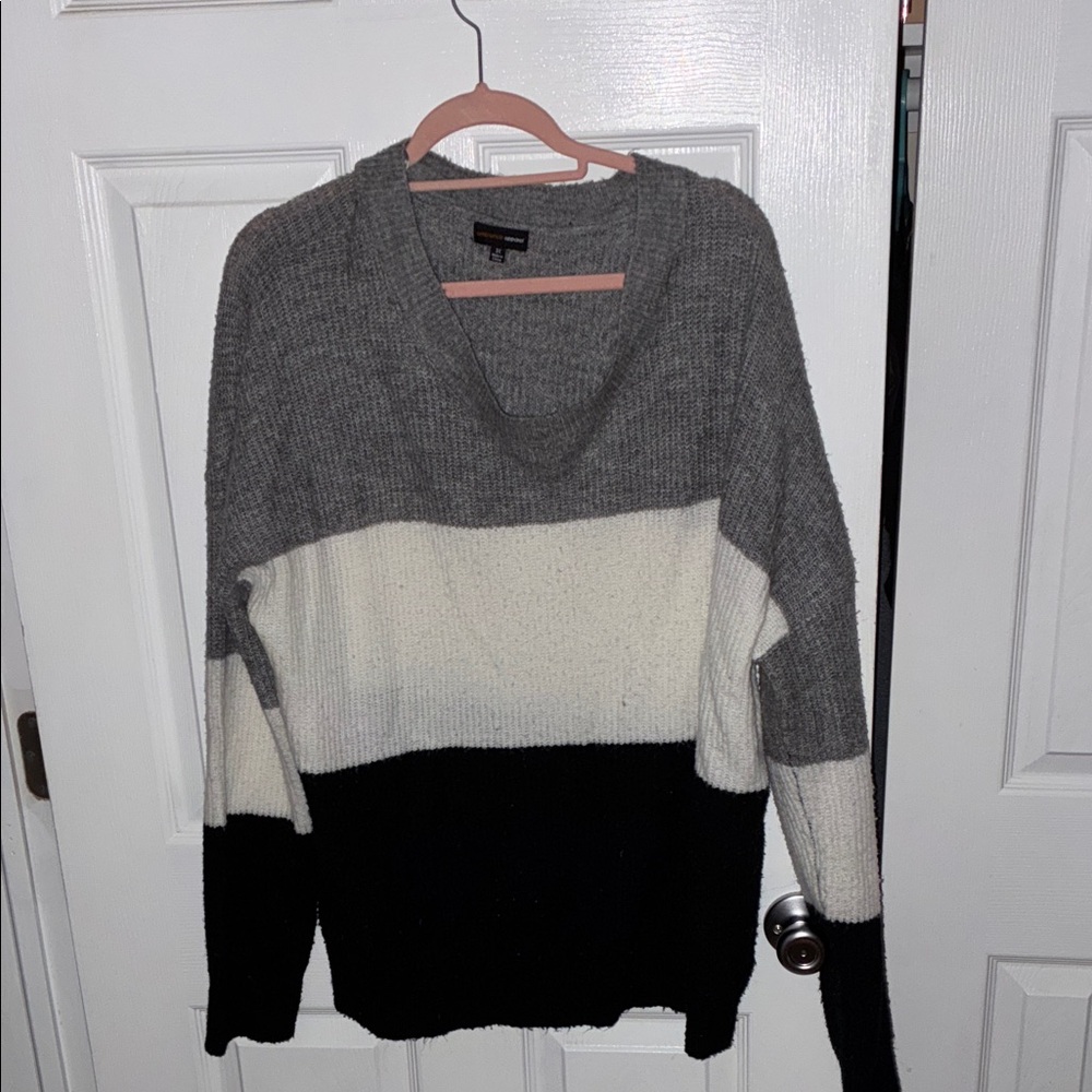 a new day V-Neck Sweater - Gray, Cream, and Black